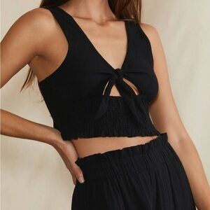 Onia Beach Gauze Black Tie-Front Crop Top Sz Med NWT